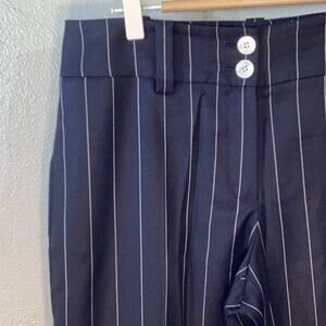 Falconnable Wool Silk Pinstripe Wide Leg Pants Navy White Sz 8 Scandi Girl